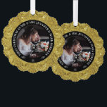 Glam 50th Wedding Anniversary-Custom Photo Tree Decoration Card<br><div class="desc">Glamourous,  elegant 50th wedding anniversary commemorative design. Gold on gold swirls frame with a custom photo and customisable text.</div>