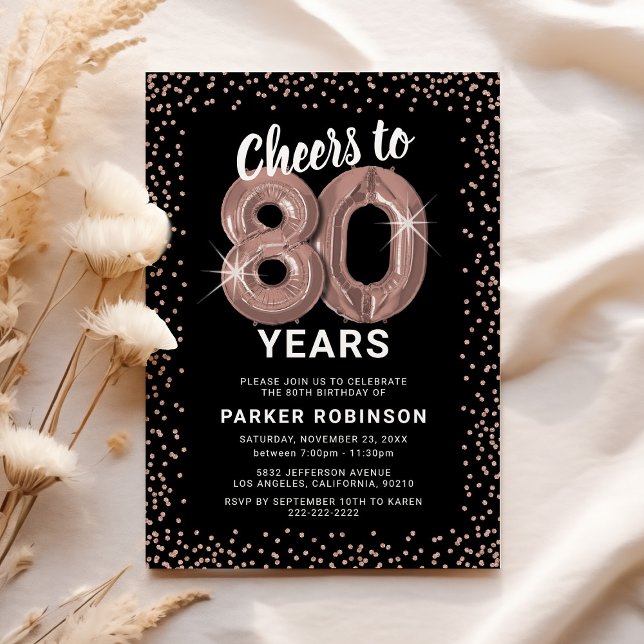 Glam 80th Birthday Rose Gold Invitation (Creator Uploaded)