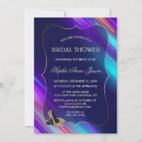 Glam Abstract Neon Purple Blue Gold Bridal Shower