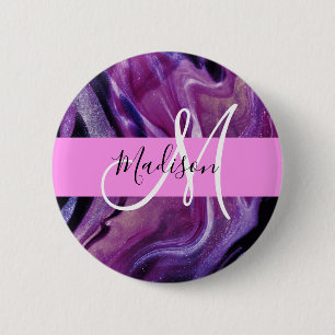 Glam Abstract Purple Shimmer Texture Pink Monogram 6 Cm Round Badge