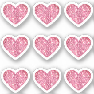 Glam Aesthetic Girly Pink Glitter Heart 9 Pack