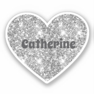 Glam Aesthetic Girly Silver Glitter Heart Name
