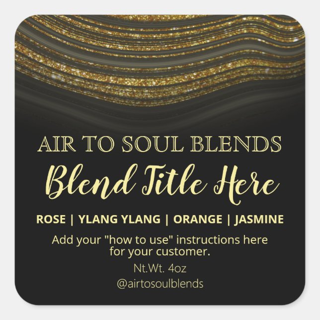 Glam Agate Black Gold Essential Oil Blend Labels (Front)