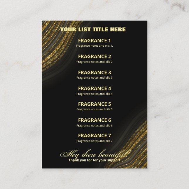 Glam Agate Black Gold Fragrance List Business Card (Back)