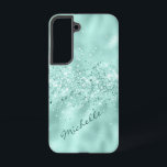Glam Aqua Blue Foil Confetti Samsung Galaxy Case<br><div class="desc">This glamourous phone case has a background of faux aqua blue foil. Across the middle is a generous sprinkling of dark and light blue confetti,  along with silvery white confetti. Your name is in turquoise script diagonally across the bottom. Pretty!</div>