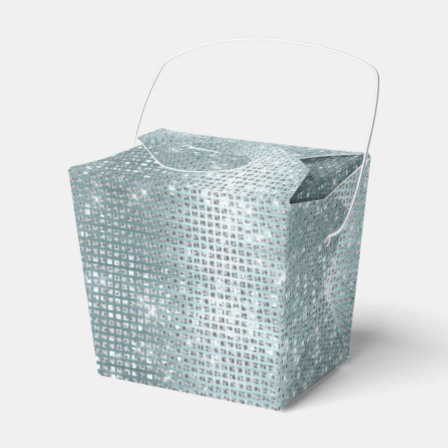 Glam Aqua Glitzy Silver Sparkle Favour Box (Front Side)