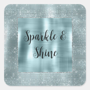 Glam Aqua Glitzy Silver Sparkle Square Sticker