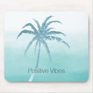 Glam Aqua Tropical Palm Tree Ombre Mouse Pad