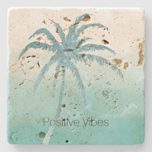 Glam Aqua Tropical Palm Tree Ombre      Stone Coaster