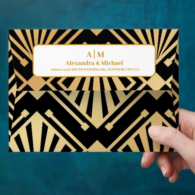 Glam Art Deco Black Gatsby 1920s Style Wedding Envelope (Hand)