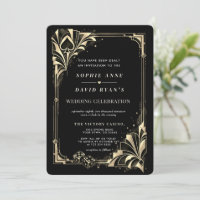 Glam Art Deco Casino Gold Black QR code Wedding