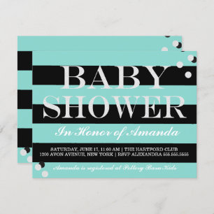 Glam BABY Teal Blue & Silver Sprinkle Shower Party Invitation