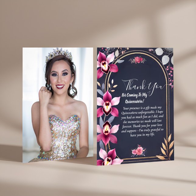 Glam Ball Gown Spark Dark Navy Blue Quinceanera Thank You Card (Creator Uploaded)