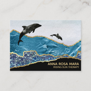 *~* Glam Beach Dolphins Gold Glitter Black Teal Business Card