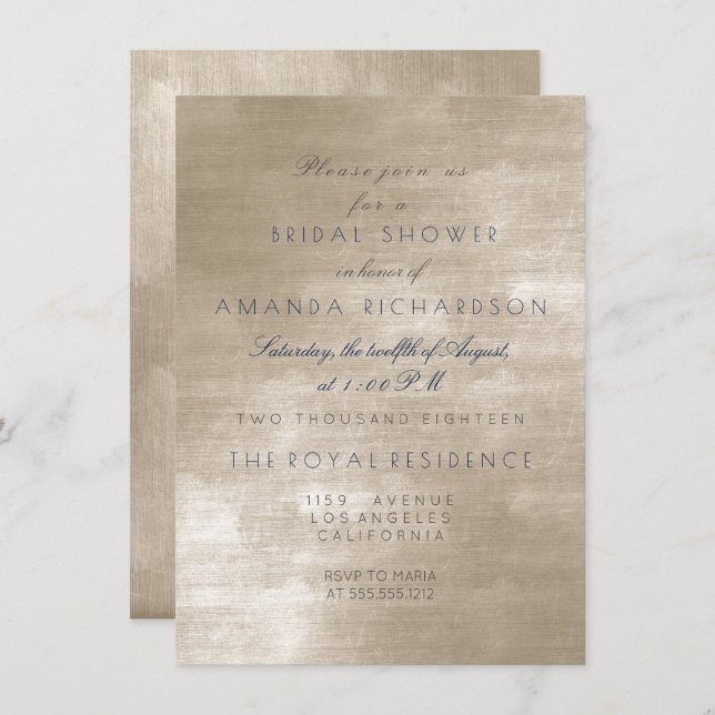 Glam Beige Ivory Velvet Bridal Shower Invitation (Front/Back)