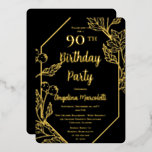 Glam Berries | Leaves Frame 90th Birthday<br><div class="desc">Elegant and glamourous real gold foil leaves and berries frame and text 90th birthday invitation design on a black background.  Composite design by Holiday Hearts Designs.</div>