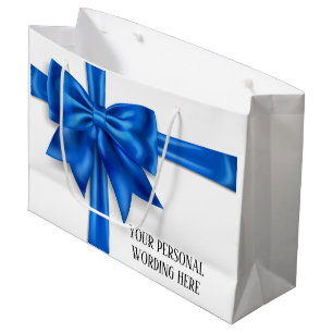 Glam big blue satin gift bow diamond heart glitter large gift bag