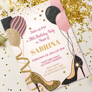 glam birthday party blush pink foil invitation