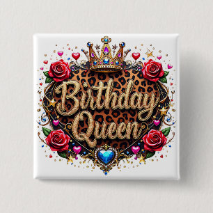 Glam Birthday Queen Crown 15 Cm Square Badge