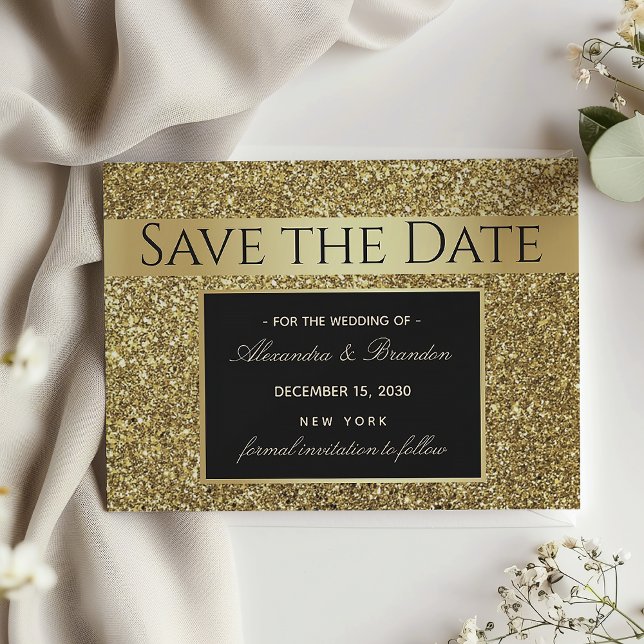 Glam Black and Gold Wedding Save The Date (Creator Uploaded)