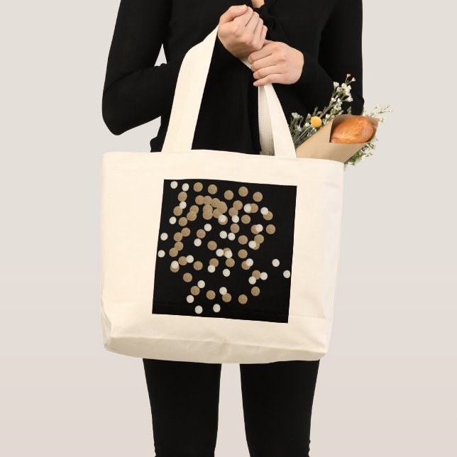 glam black and white dots champagne gold confetti large tote bag (Front (Product))