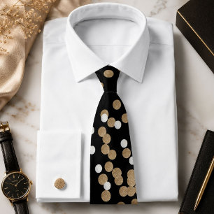 glam black and white dots champagne gold confetti tie