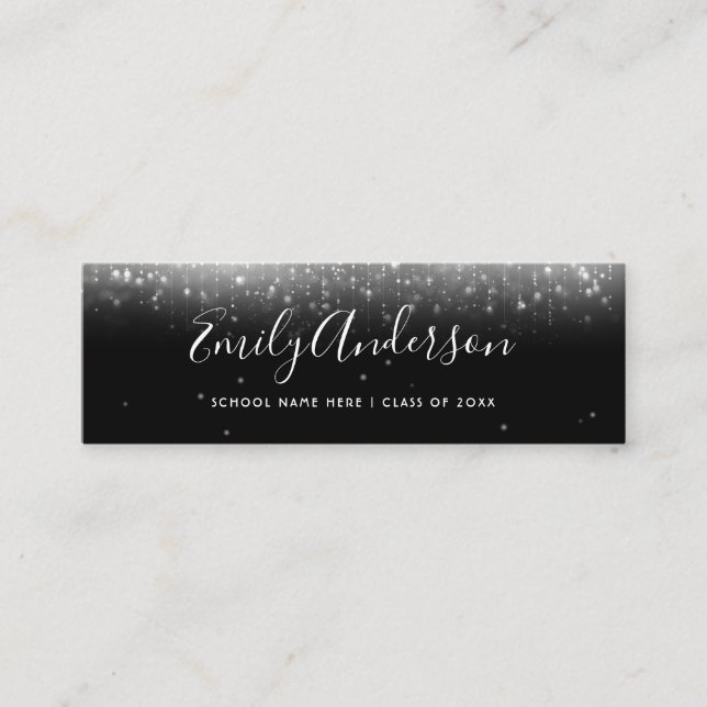 Glam Black and White Graduation Name Insert Card (Front)