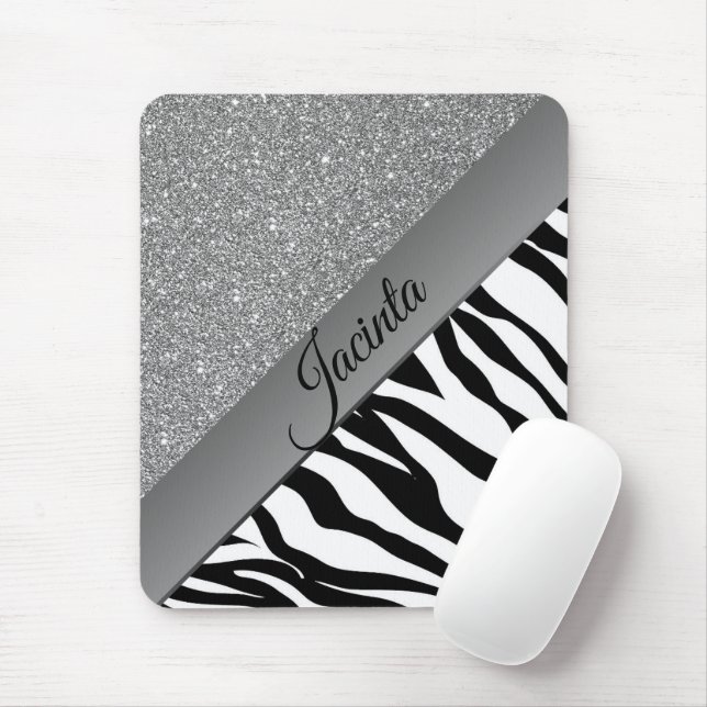 Glam Black and White Zebra Mouse Pad (With Mouse)