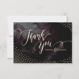 Glam black faux gold glitter calligraphy thank you card
