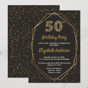Glam Black Gold 50th Birthday Party Invitation
