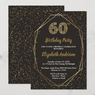 Glam Black Gold 60th Birthday Party Invitation