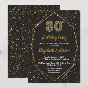 Glam Black Gold 80th Birthday Party Invitation