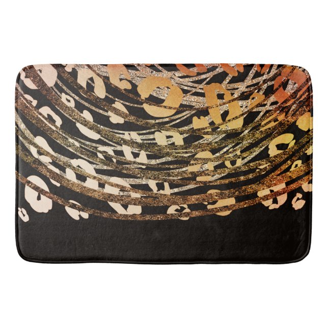 Glam Black Gold Bronze Cheetah Leopard Print Chic Bath Mat (Front)