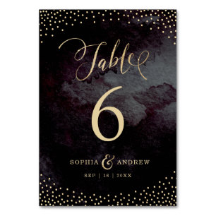 Glam black gold calligraphy wedding table number