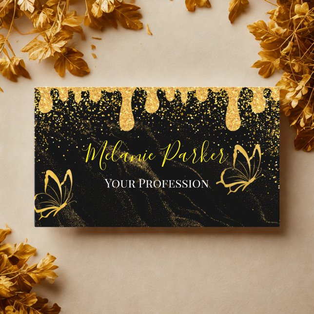 Glam Black Gold drip Glitter Business Card (Creator Uploaded)