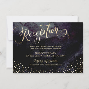 Glam black gold glitter calligraphy reception card