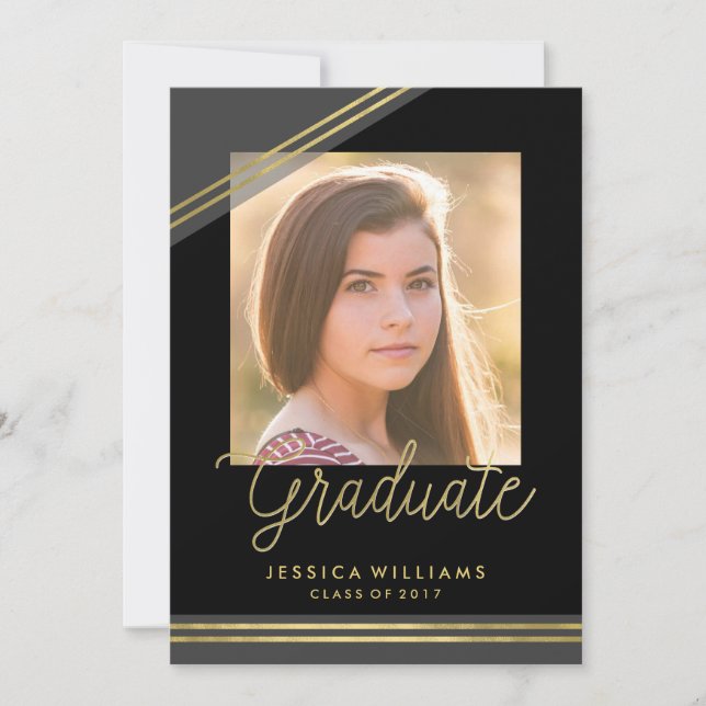 Glam Black + Gold Graduation Invitations (Front)