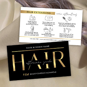 Glam Black Gold Hair Extensions Care Instructions Business Card