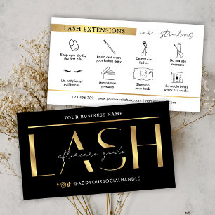 Glam Black & Gold Lash Extensions Aftercare Guide Business Card