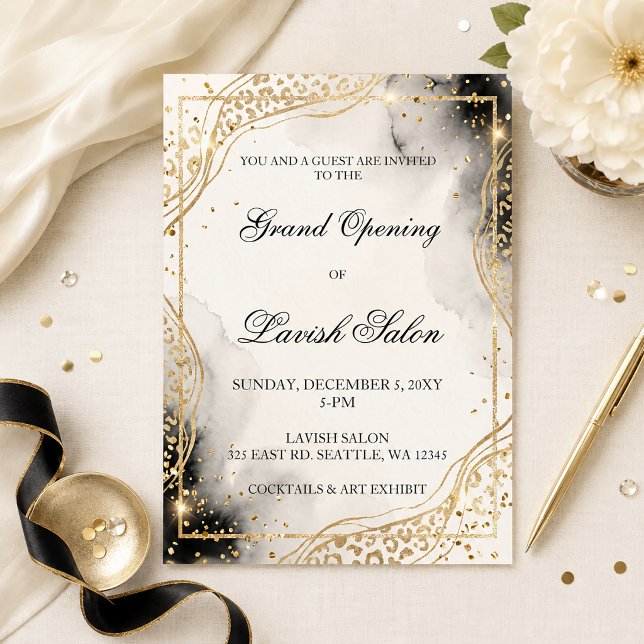 Glam Black Gold Leopard Print Corporate Party Invitation (Glam Black Gold Leopard Print Corporate Party Invitation)