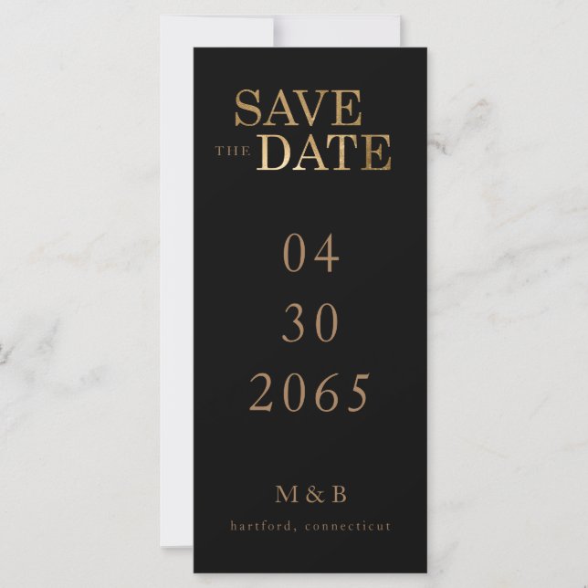 Glam Black & Gold Monogram Save the Date  (Front)