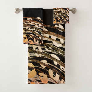 Glam Black Gold Orange Bronze Cheetah Leopard Bath Towel Set
