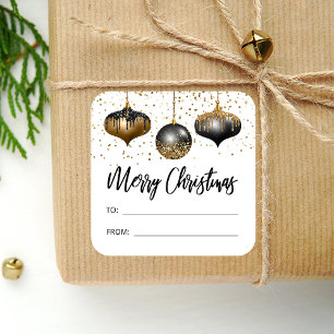 Glam Black Gold Ornaments Merry Christmas To From Square Sticker