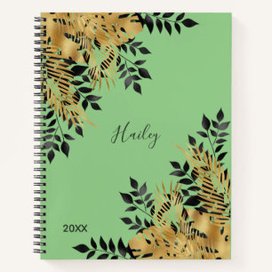 Glam Black & Gold Tropical Leaves Bullet Journal