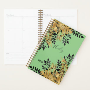 Glam Black & Gold Tropical Leaves Planner