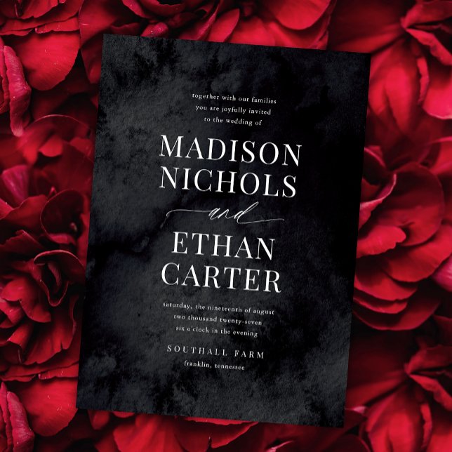 Glam Black Goth Elegant Modern Wedding Invitation (Creator Uploaded)