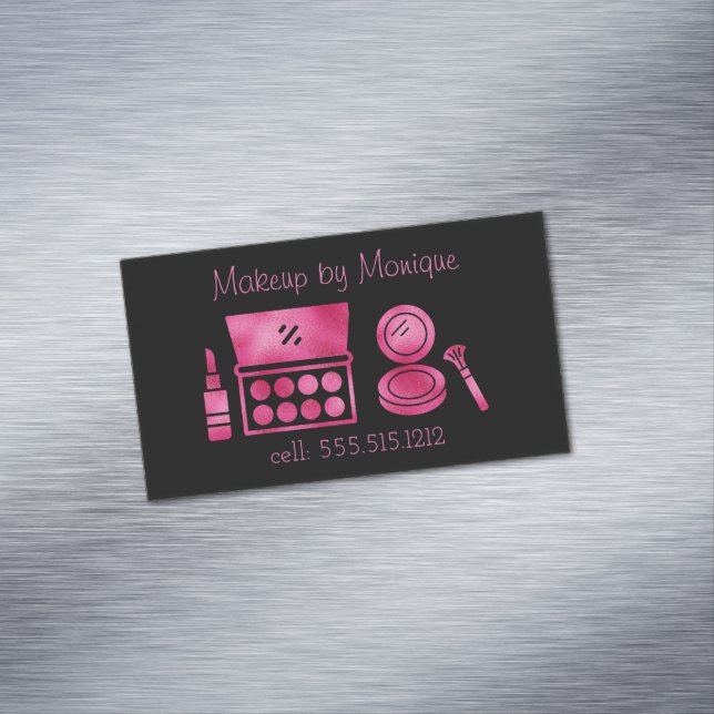 Glam Black & Hot Pink Makeup Artist Magnetic Business Card (In Situ)