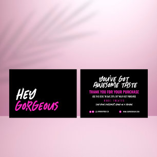 Glam Black Hot Pink Thank You Card