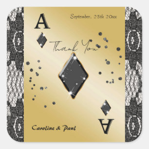 Glam Black Lace Ace of Diamonds Square Favour Sticker