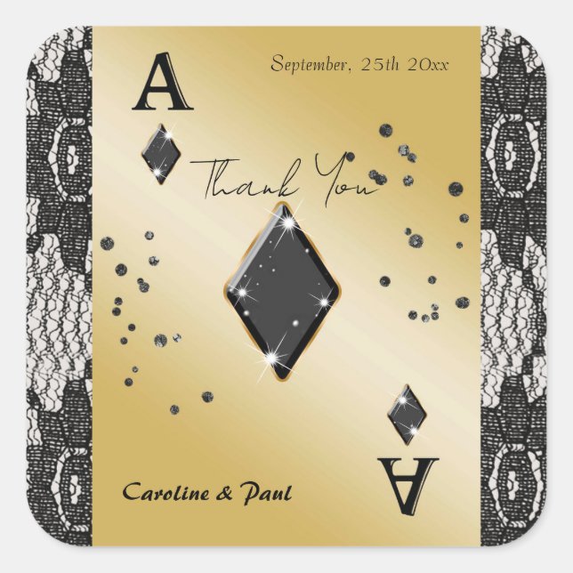 Glam Black Lace Ace of Diamonds Square Favour  Sticker (Front)